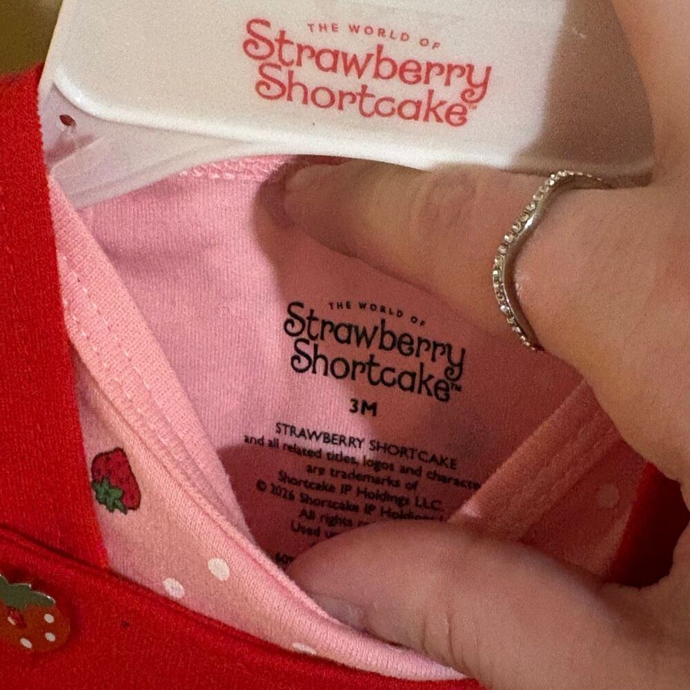 Strawberry Shortcake Baby Girl 2 Piece Set Overalls Red Pink NWT 3M 3 Month - Picture 6 of 8